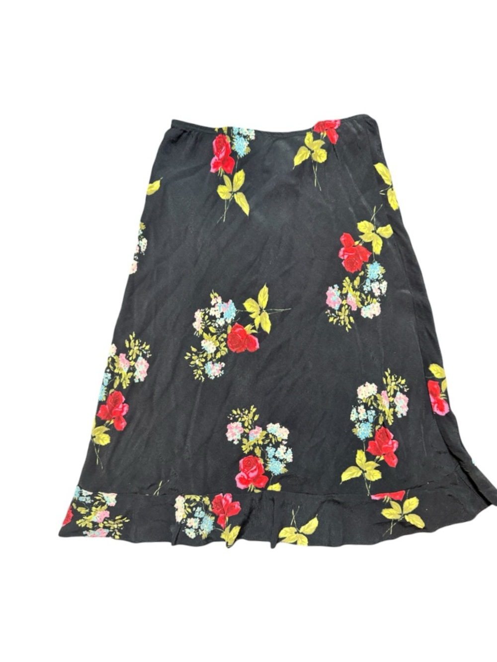 Y2K Amorose Petite Black Floral Ruffle Wrap Midi Skirt Size Extra Small - Picture 3 of 5